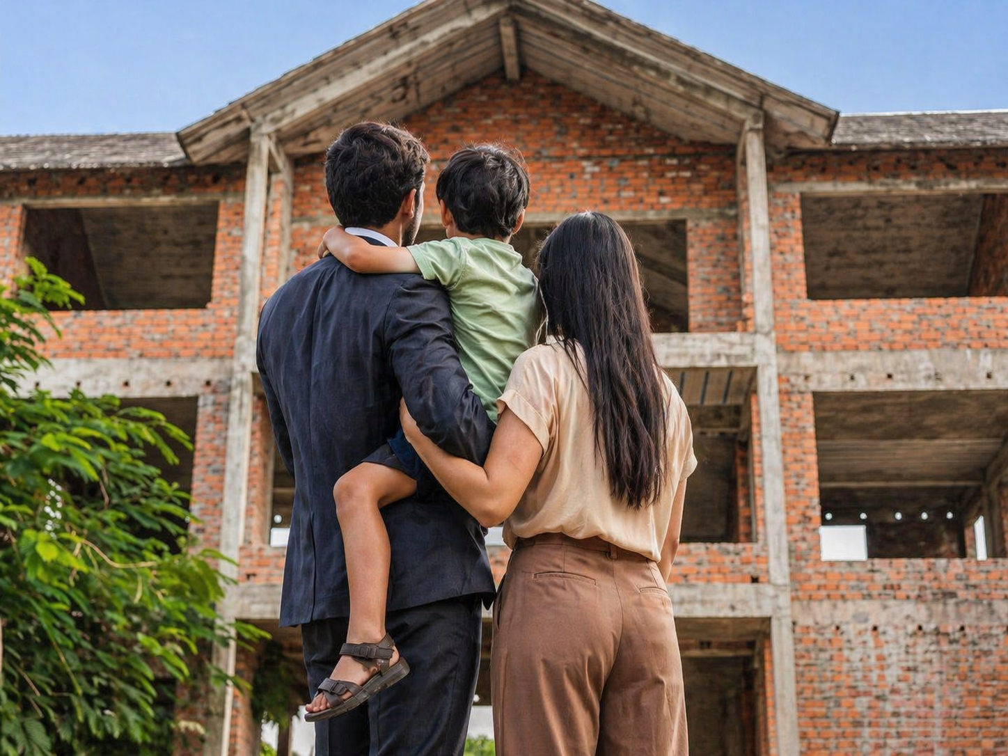 Familia observando una obra de GOconst en construcción