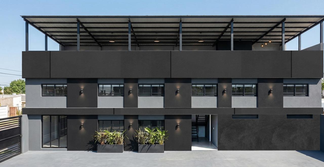 Fachada lateral del Edificio Avalon en negro